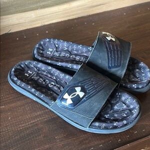 Under Armour Black and Gray Slide Sandals